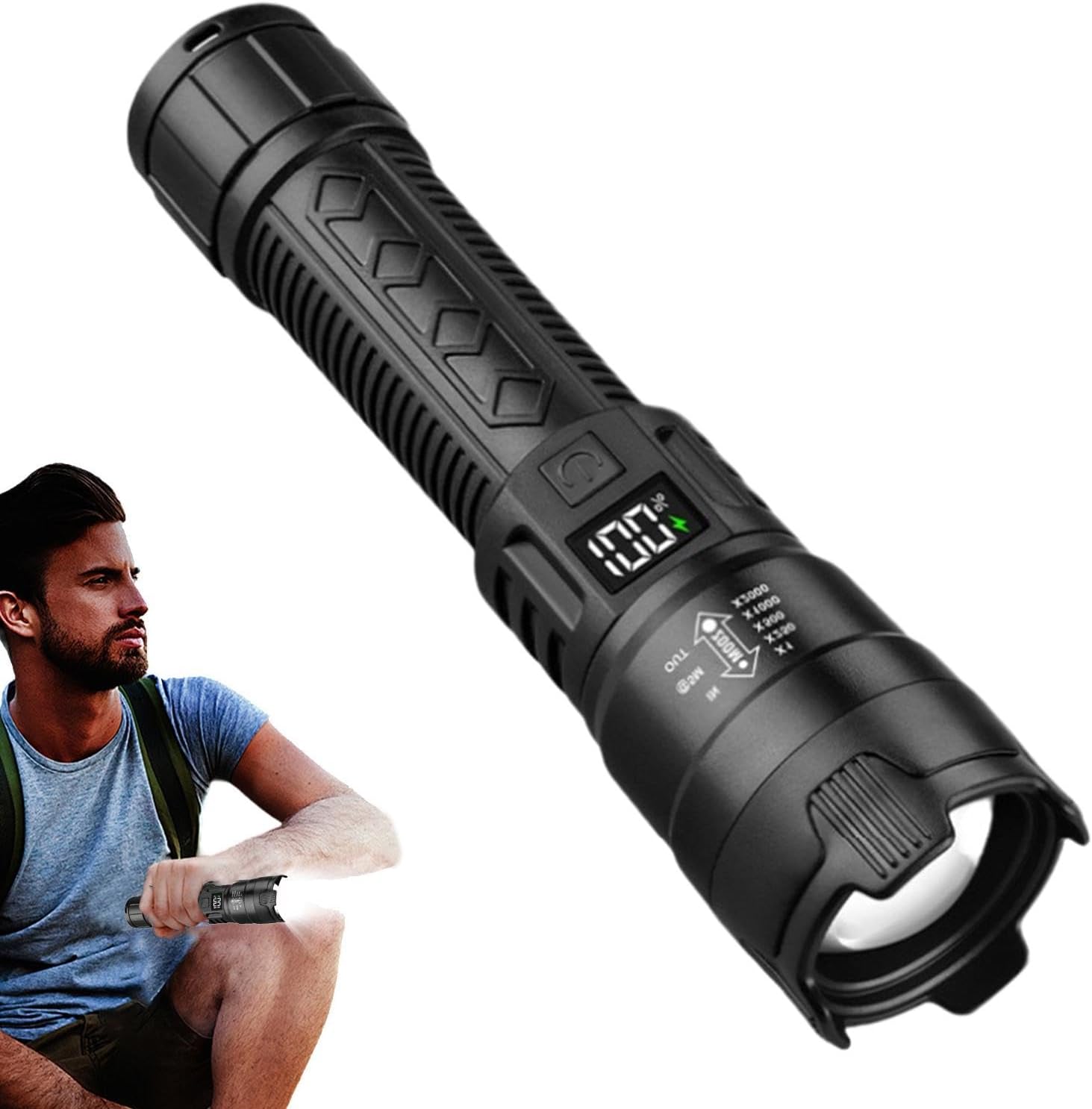 Tactical Flashlight Rechargeable - Lanterna tática led 2000lm, recarregável por