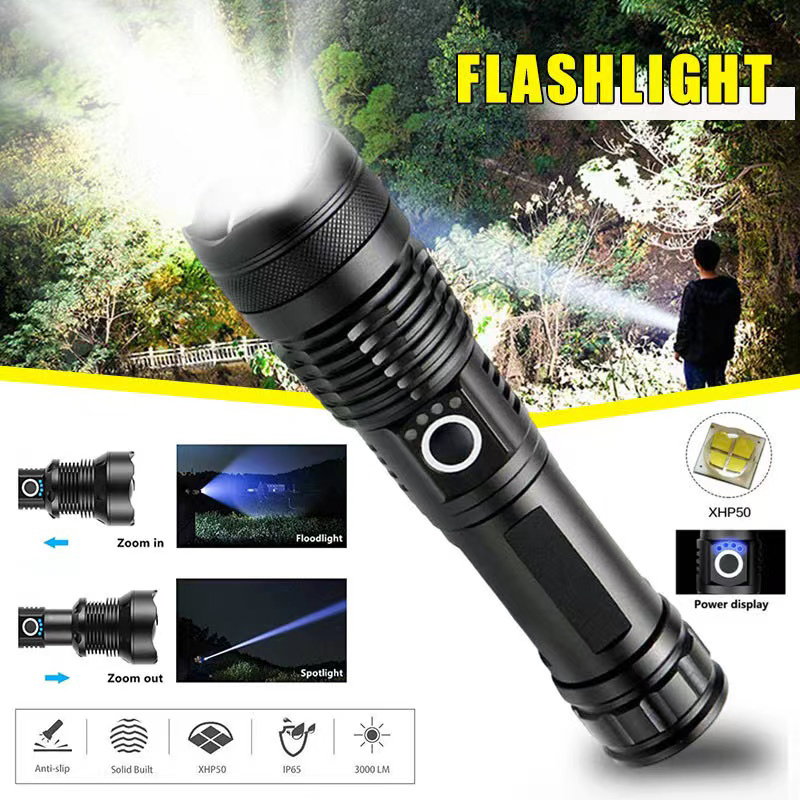 Tactical Flashlight Rechargeable - Alta potência xhp70 lanterna led USB-C