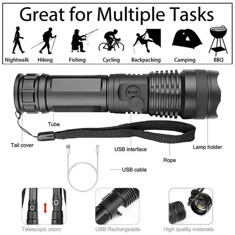 Alta potência xhp70 lanterna l - Tactical Flashlight Rechargeable avaliação e preço